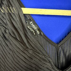 Bebe Black Ribbed V-Neck Top